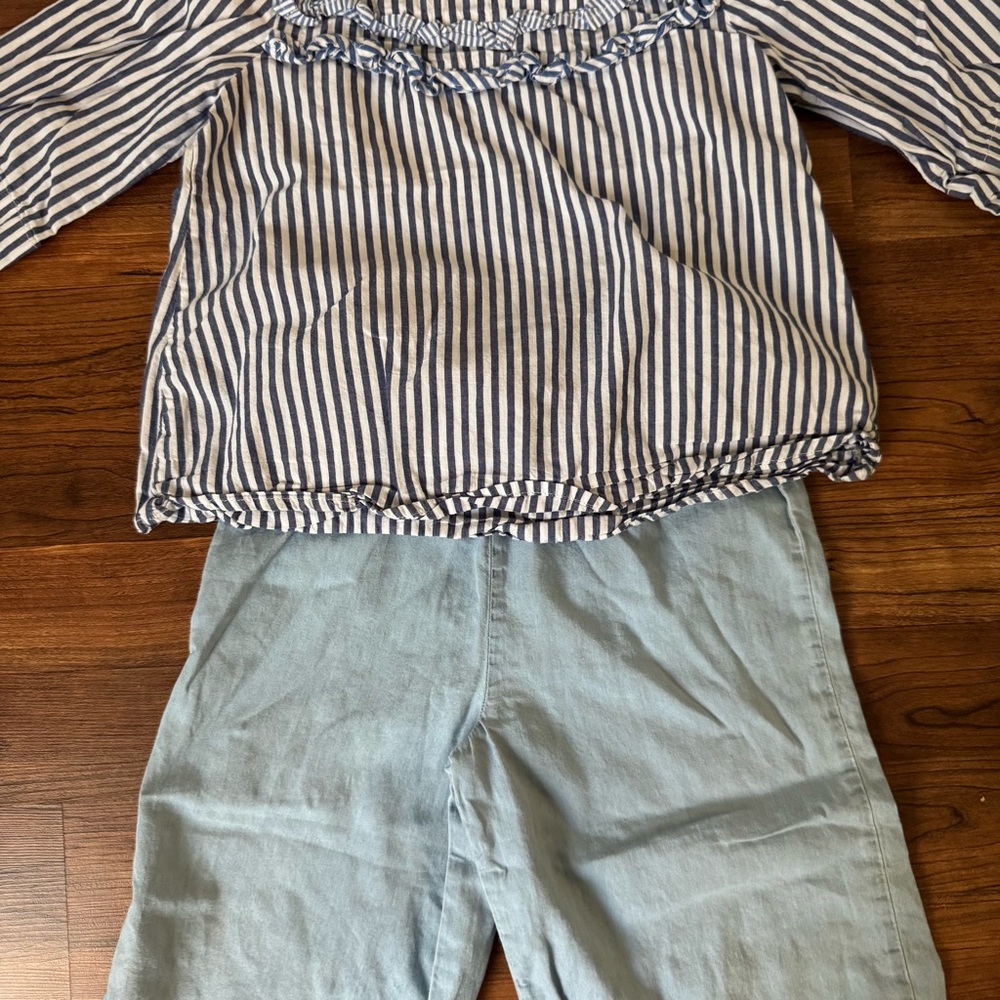 Dip | Striped Ruffle Top and Light Blue Pant Set - Picture 2 of 9